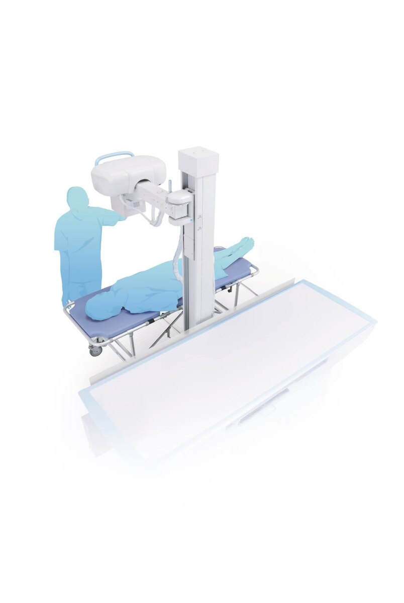 X-ray Tube Arm Swivel Capability Supports Stretcher or Wheelchair Examination